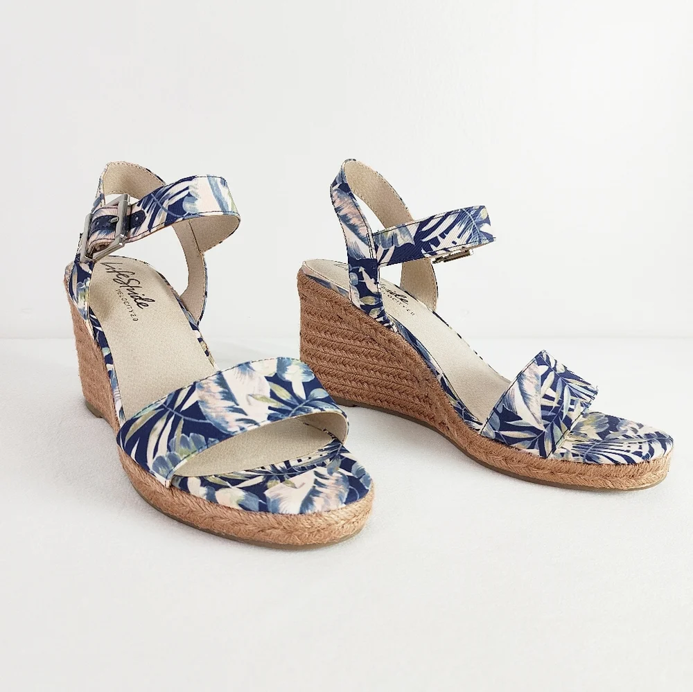 NEW! LifeStride Wedge Sandals Tango 2 Espadrilles Size 10 Heels Straw Woven Open